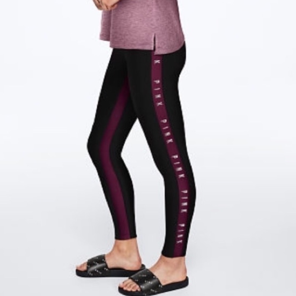 Victoria’s Secret PINK Burgundy and Black Logo Leggings
